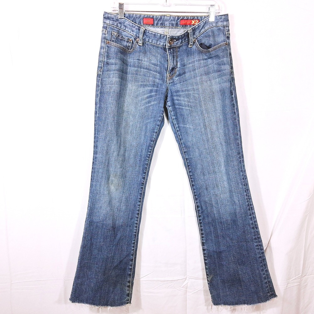 Vtg Express X2 Bootcut Jeans Womens 10 Medium Wash Blue Raw Wide Leg